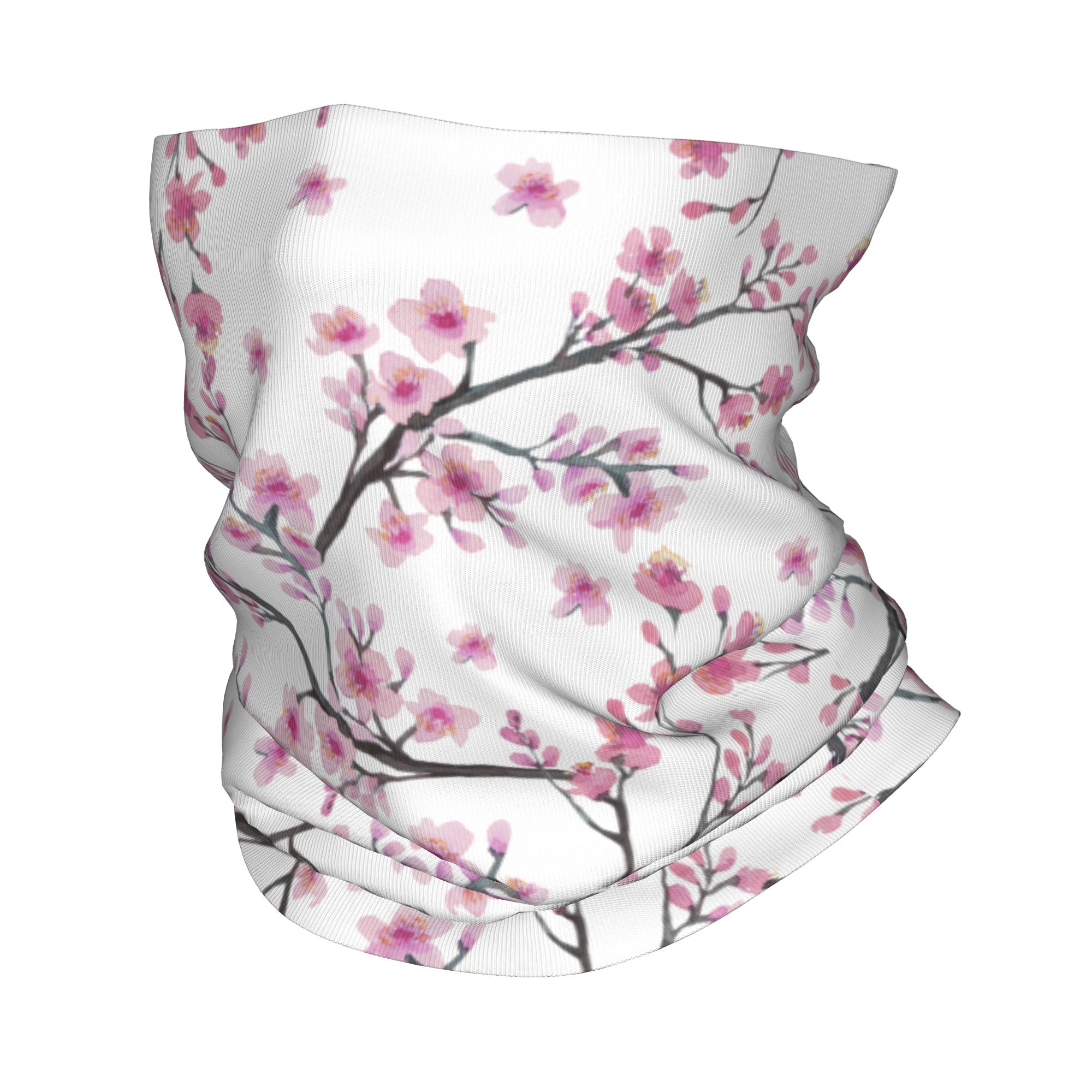 Neck Gaiter Face Cover - ผ้าพันคอปิดหน้ากันลมลายดอกซากุระญี่ปุ่นพร้อมลายพระอาทิตย์สีแดง ผ้าพันคอคลุมศีรษะแบบท่อ บาลาคลาวา