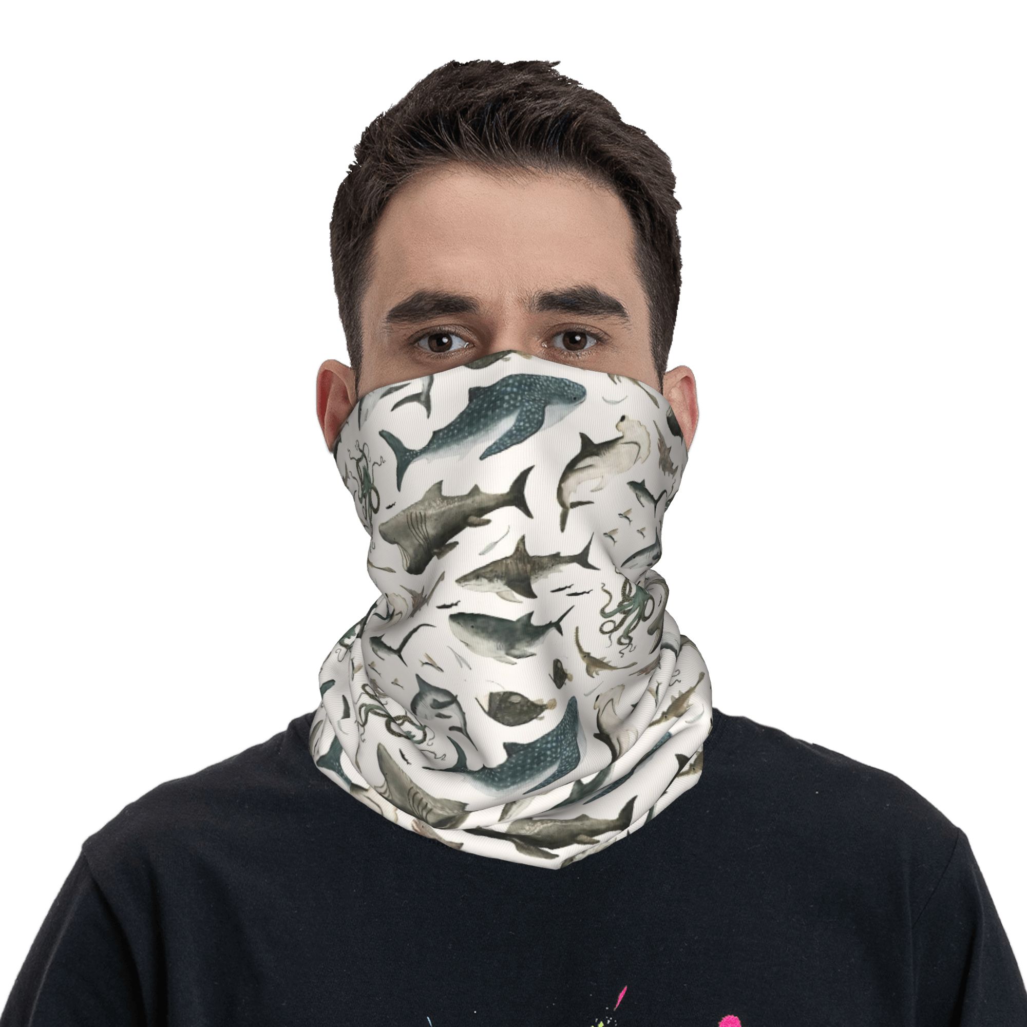 ผ้าพันคอพิมพ์ลายฉลาม มหาสมุทร  - Neck Gaiter Face Cover บทวิจารณ์และราคา